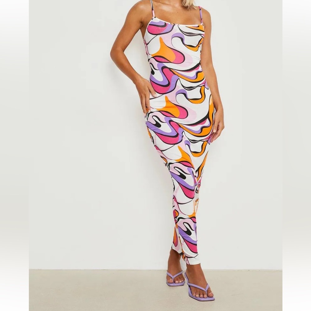 Boohoo Colorful Abstract Maxi Dress